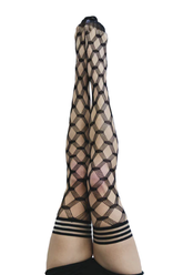 Kixies Cassandra Size C Black Layered Fence Net Thigh-High Stockings Hosiery
